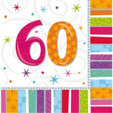 Happy Birthday ubrousky 60.narozeniny, 20 ks,  33 cm x 33 cm
