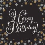 HAPPY BIRTHDAY ubrousky, černé 16 ks, 33 x 33 cm