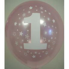 Balónek růžový s číslem  "1", 28 cm, 5 ks