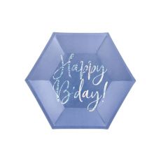 Happy B'day !, tmavě modré talířky 6 ks, 20 cm