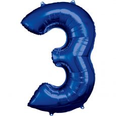 Fóliový balónek číslo 3 - tmavě modrý, 88 cm