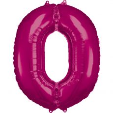 Fóliový balónek číslo 0 - tmavě růžový, 88 cm