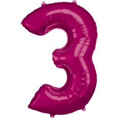 Fóliový balónek číslo 3 - tmavě růžový, 88 cm