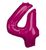 Fóliový balónek číslo 4 - tmavě růžový, 88 cm