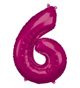 Fóliový balónek číslo 6 - tmavě růžový, 88 cm