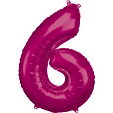 Fóliový balónek číslo 6 - tmavě růžový, 88 cm