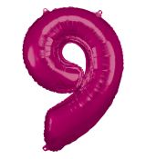 Fóliový balónek číslo 9 - tmavě růžový, 86 cm