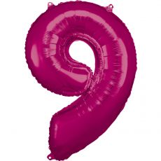 Fóliový balónek číslo 9 - tmavě růžový, 86 cm