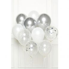 Balónkový set stříbrný, 10 ks + stuha