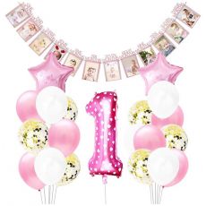 Balónkový set 1.rok života, růžový, 20 ks