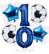 Balónkový set Fotbal, modrý, 10.narozeniny, 6 ks