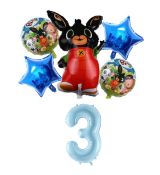 Balónkový set Bing, 3.narozeniny, 6 ks, modrý