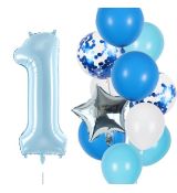 Balónkový set 1.narozeniny, modrý, 11 ks