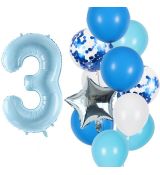 Balónkový set 3.narozeniny, modrý, 11 ks