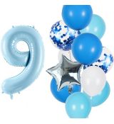 Balónkový set 9.narozeniny, modrý, 11 ks
