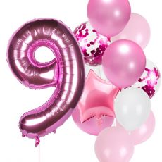 Balónkový set 9.narozeniny, růžový, 11 ks