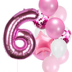 Balónkový set 6.narozeniny, růžový, 11 ks