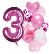 Balónkový set 3.narozeniny, růžový, 11 ks