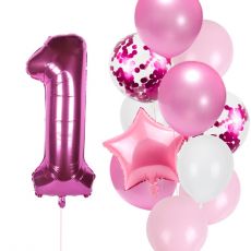 Balónkový set 1.narozeniny, růžový, 11 ks
