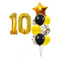Balónkový set zlato-černý číslo 10, 11 ks