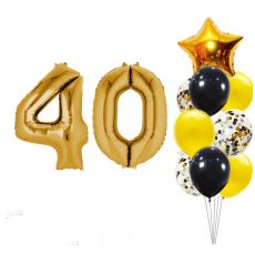 Balónkový set zlato-černý číslo 40, 11 ks