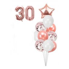 Balónkový set 30.narozeniny, rose-gold, 12 ks