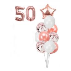 Balónkový set 50.narozeniny, rose-gold, 12 ks