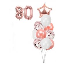 Balónkový set 80.narozeniny, rose-gold, 12 ks