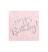 Happy B'day !, světle růžové ubrousky, 20 ks, 33 x 33 cm