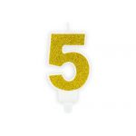 Svíčka na dort č. 5, metalická zlatá, 7 cm