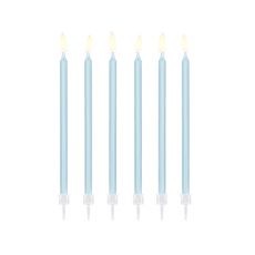 Úzká svíčka světle modrá, 12 ks, 14 cm