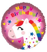 Fóliový balónek Jednorožec Happy Birthday, kulatý, 45 cm