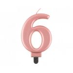 Svíčka na dort č. 6, metalická rose-gold
