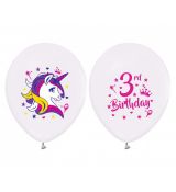 Balonky Jednorožec 3.narozeniny, 30 cm, 5 ks