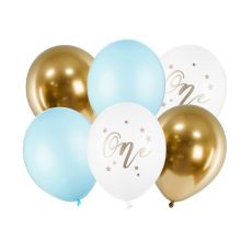 Balónky One - bílá, modrá, zlatá, 6 ks , 30 cm