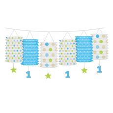 Girlanda lampiónová 1. narozeniny, modrá, bílá a zelená, 3,60 m