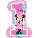 Fóliový balónek růžové číslo 1 Minnie
