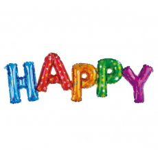 Fóliový balónek nápis Happy, barevný, 92 x 35 cm