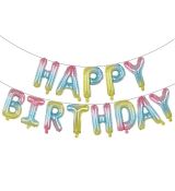 Fóliový balónek nápis Happy Birthday, duhový, světlý