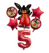 Balónkový set Bing, 5.narozeniny, 6 ks, červený