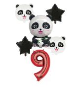 Balónkový set Panda 9.narozeniny, 6 ks