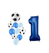 Balónkový set Fotbal, modrý, 1.narozeniny, 11 ks