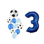 Balónkový set Fotbal, modrý, 3.narozeniny, 11 ks