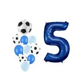 Balónkový set Fotbal, modrý, 5.narozeniny, 11 ks