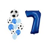Balónkový set Fotbal, modrý, 7.narozeniny, 11 ks