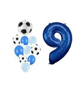 Balónkový set Fotbal, modrý, 9.narozeniny, 11 ks