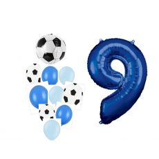 Balónkový set Fotbal, modrý, 9.narozeniny, 11 ks