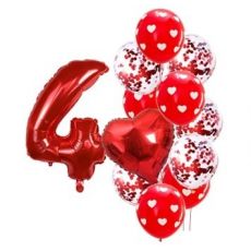 Balónkový set Srdce červené, číslo 4, 12 ks