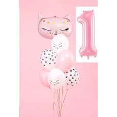 Balónkový set Kočka, 1.narozeniny, 8 ks