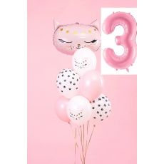 Balónkový set Kočka, 3.narozeniny, 8 ks